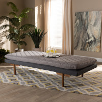 Baxton Studio BBT6812-Grey/Dark Grey/Walnut-Daybed Marit Mid-Century Modern Two-Tone Grey Fabric Upholstered Walnut Finished Wood Daybed